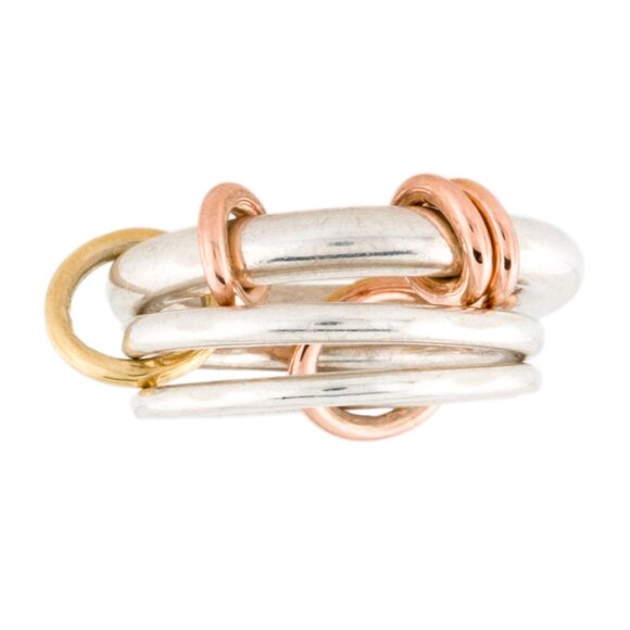 SPINELLI KILCOLLIN TRI-TONE 18K ROSE YELLOW GOLD & STERLING ORION SG BAND RING - Picture 4 of 10